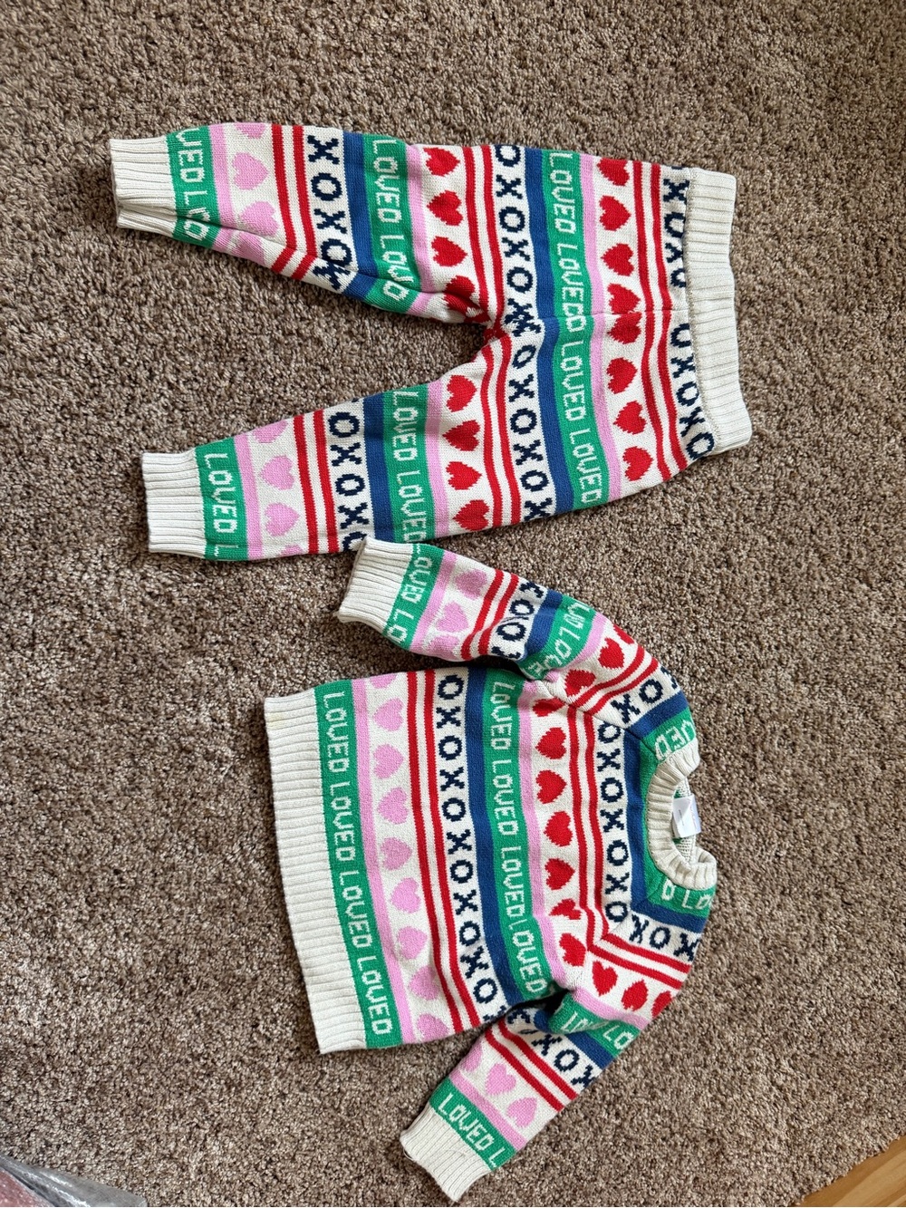 Hanna Andersson Cream Knit Sweater with Red & Navy Pattern